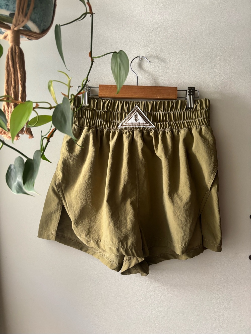 Free People Olive Green Athletic Shorts with Elastic Waistband